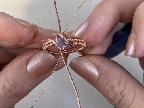 Elizabeth Schultz's Woven Solitaire Ring - , Wire Weaving, Weaving, Wire Weaving, Weaving Wire, the stone sits under the wires